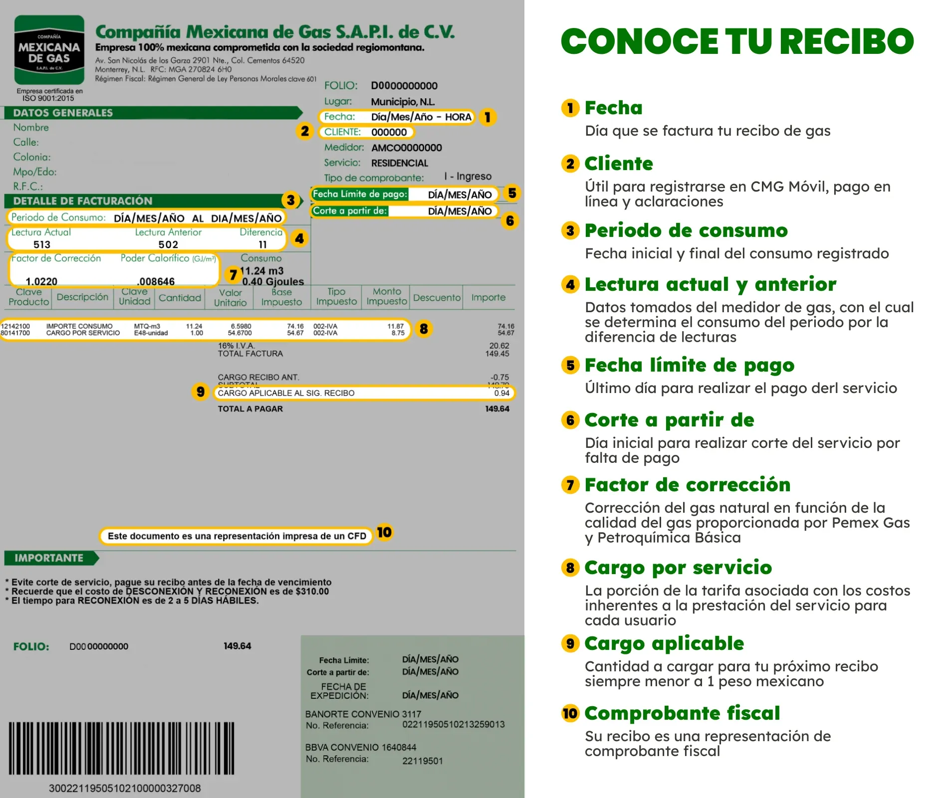 Recibo digital de Compañía Mexicana de Gas