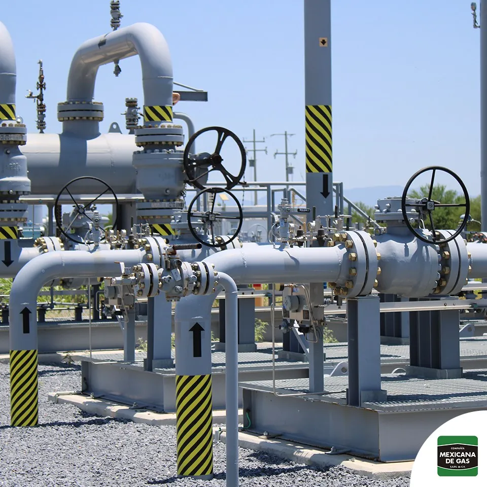 Manifold de tuberías y válvulas en planta industrial cliente de Compañía Mexicana de Gas
